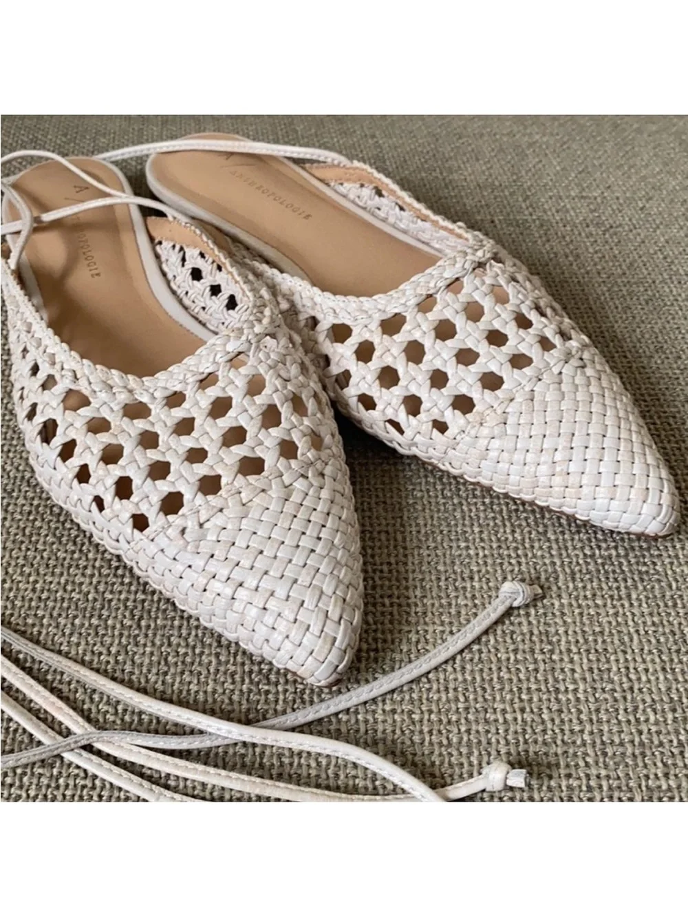 Anthropologie Minghui Woven Leather Pointed-Toe Lace-Up‎ Flats